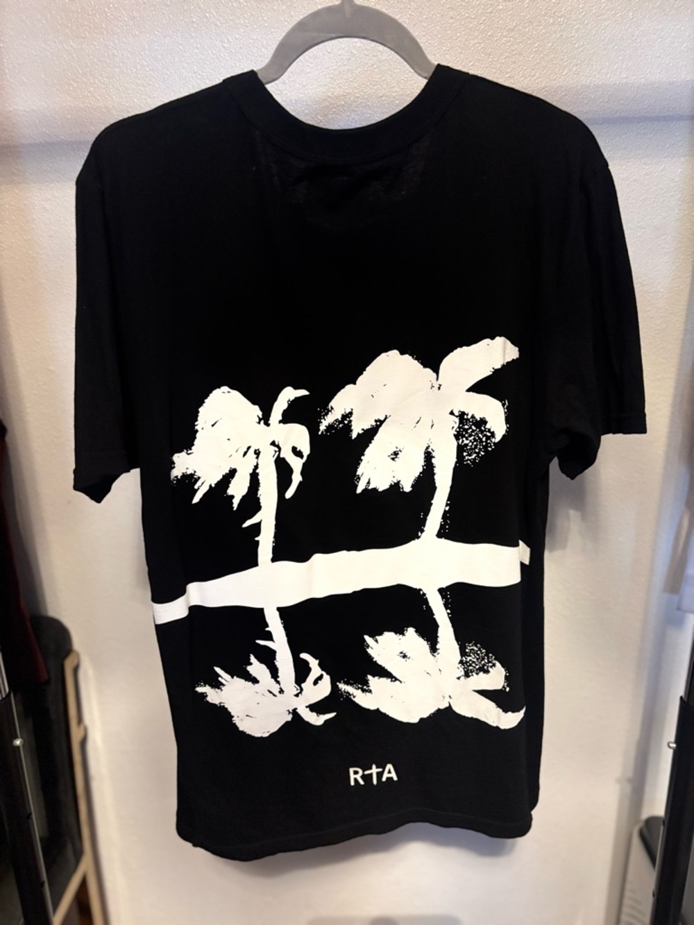 RTA Black Tee with White Palm Tree Graphic Size S New